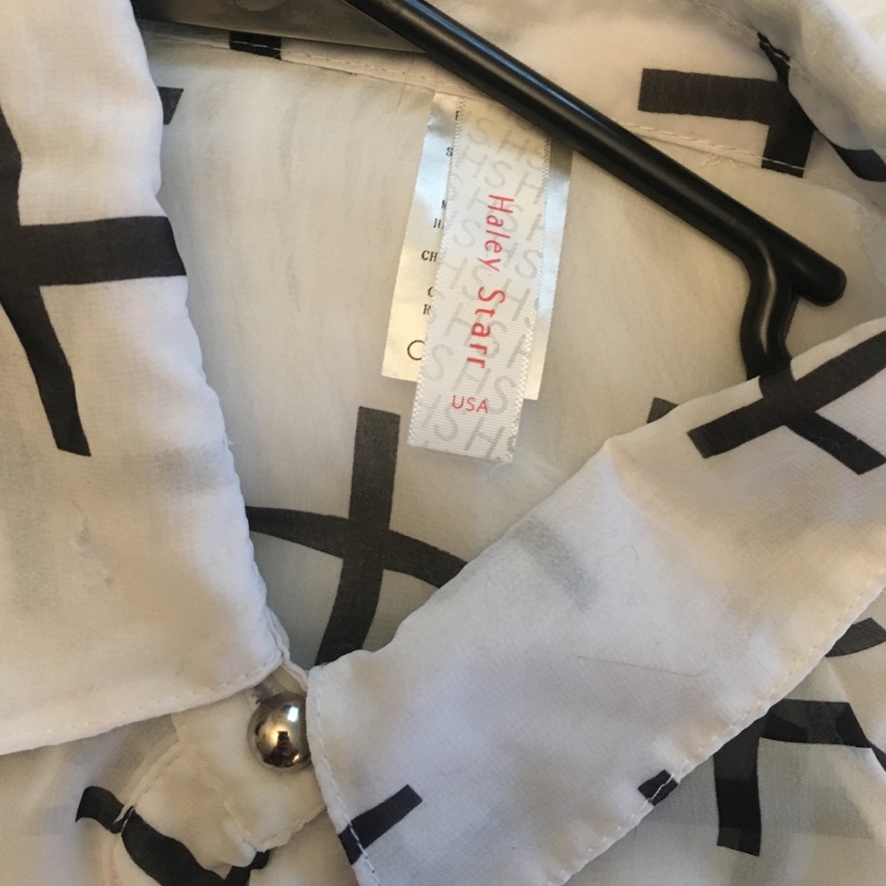 Sheer Cross Print Button Down - Picture 8 of 9